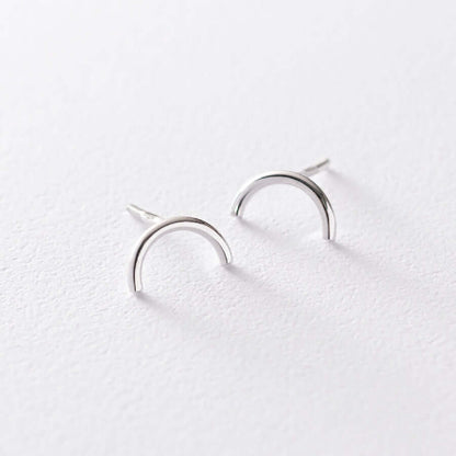 Curved Wire Stud Earrings Solid Sterling Silver Minimalist Jewelry