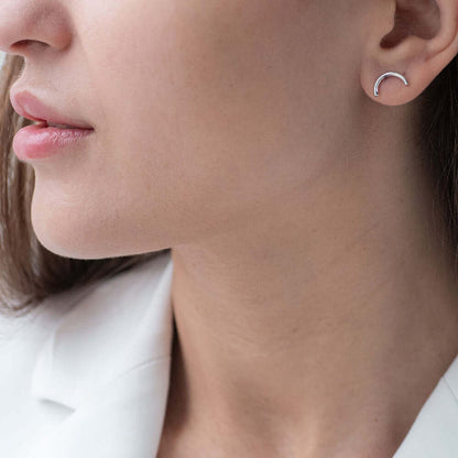 Curved Wire Stud Earrings Solid Sterling Silver Minimalist Jewelry