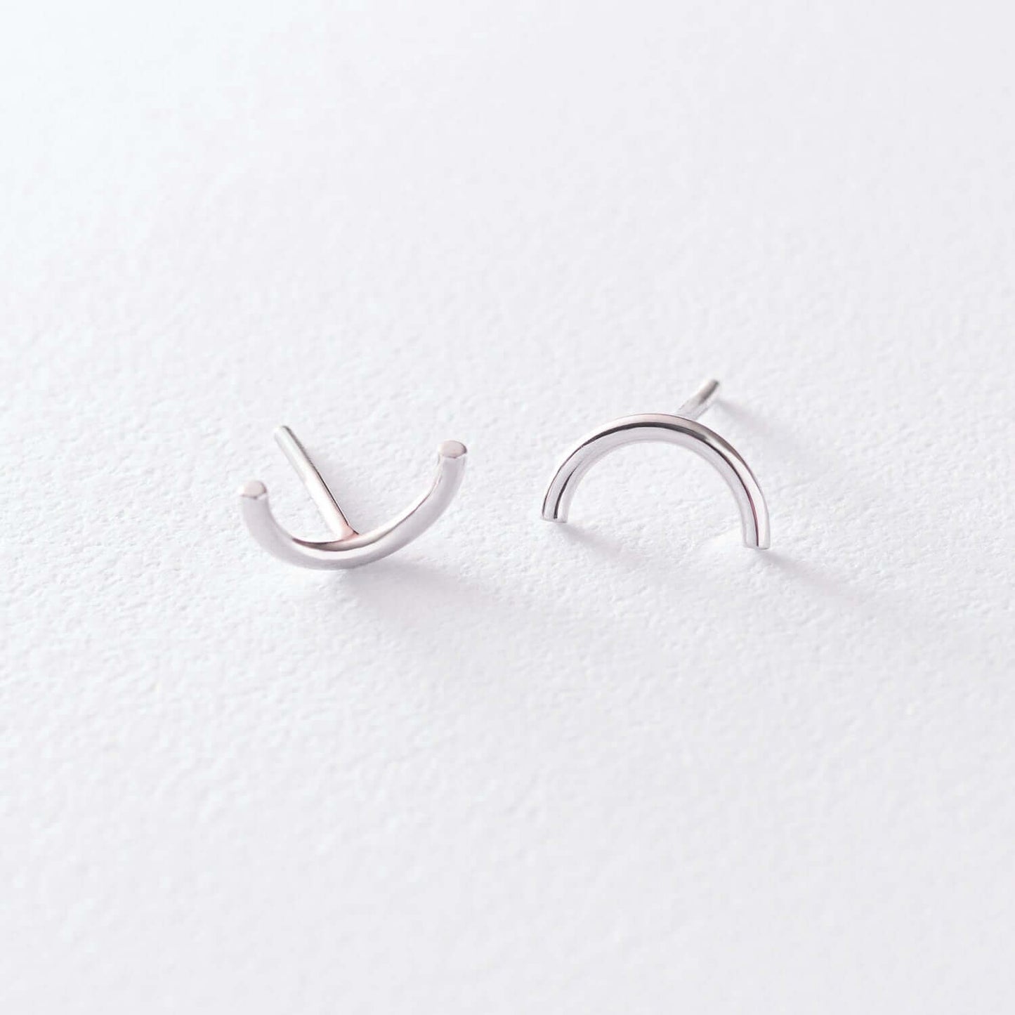 Curved Wire Stud Earrings Solid Sterling Silver Minimalist Jewelry