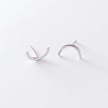 Curved Wire Stud Earrings Solid Sterling Silver Minimalist Jewelry