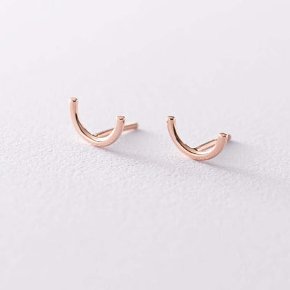 Curved Wire Stud Earrings Solid Sterling Silver Minimalist Jewelry