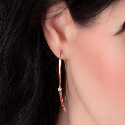 Rose Gold Curved Long Dangle Earrings with Zircon