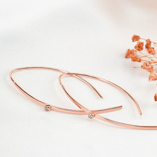Rose Gold Curved Long Dangle Earrings with Zircon