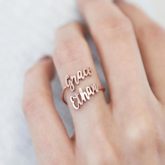 Mother Daughter Ring Two Name Band Rose Gold
