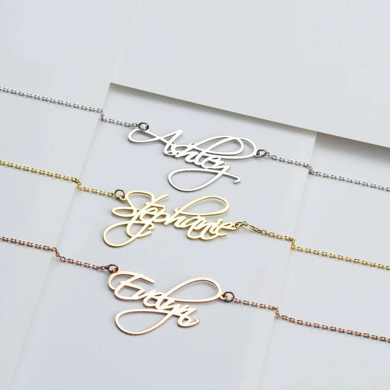 Name Necklace Handwriting Pendant with Chain 925 Silver