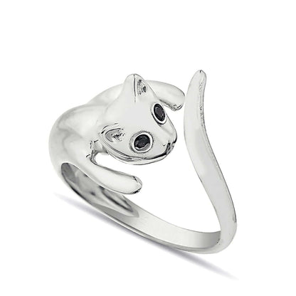 Cute Hugging Cat Open Ring in 925 Sterling Silver
