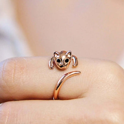 Cute Hugging Cat Open Ring in 925 Sterling Silver