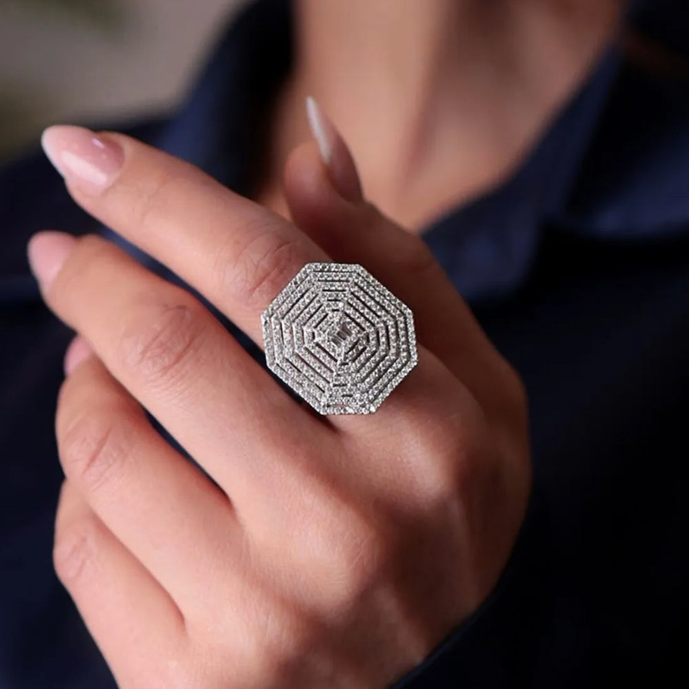 CZ Cluster Ring in 18k Gold Plated Sterling Silver