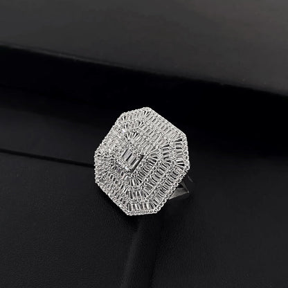 Zirconia Cluster Ring High Polish Gold Overlay Sterling Silver