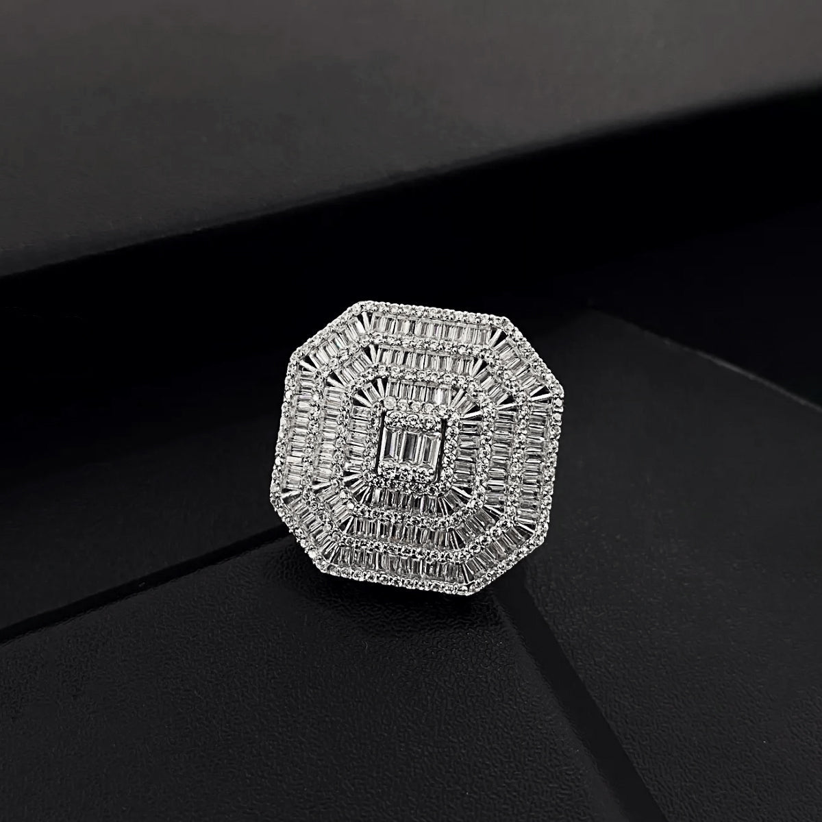 Zirconia Cluster Ring High Polish Gold Overlay Sterling Silver