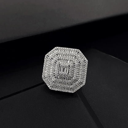 Zirconia Cluster Ring High Polish Gold Overlay Sterling Silver