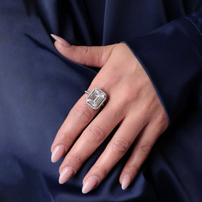 Emerald-Cut CZ Ring Gold-Plated Silver Halo Setting