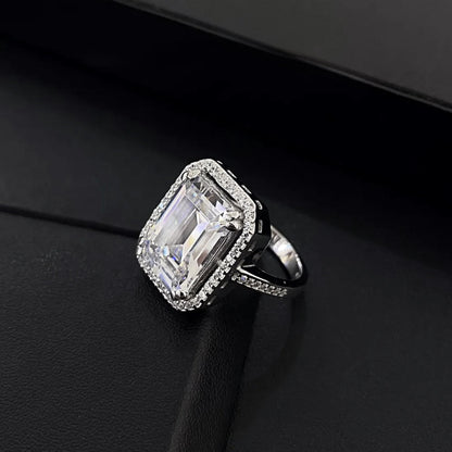 Emerald-Cut CZ Ring Gold-Plated Silver Halo Setting