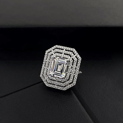 Emerald-Cut CZ Statement Ring with Triple Halo