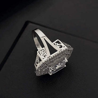 Emerald-Cut CZ Statement Ring with Triple Halo