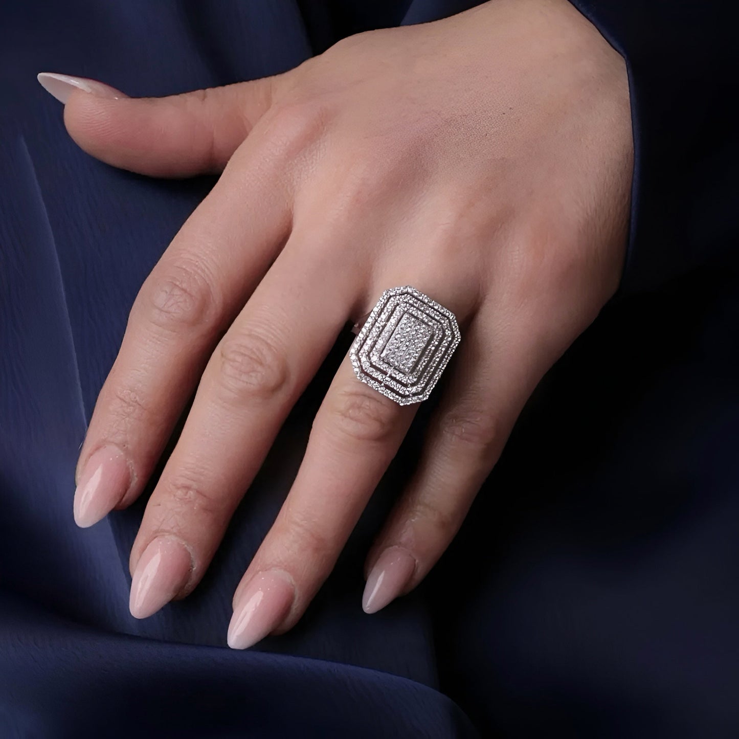 Geometric CZ Cluster Ring in Sterling Silver