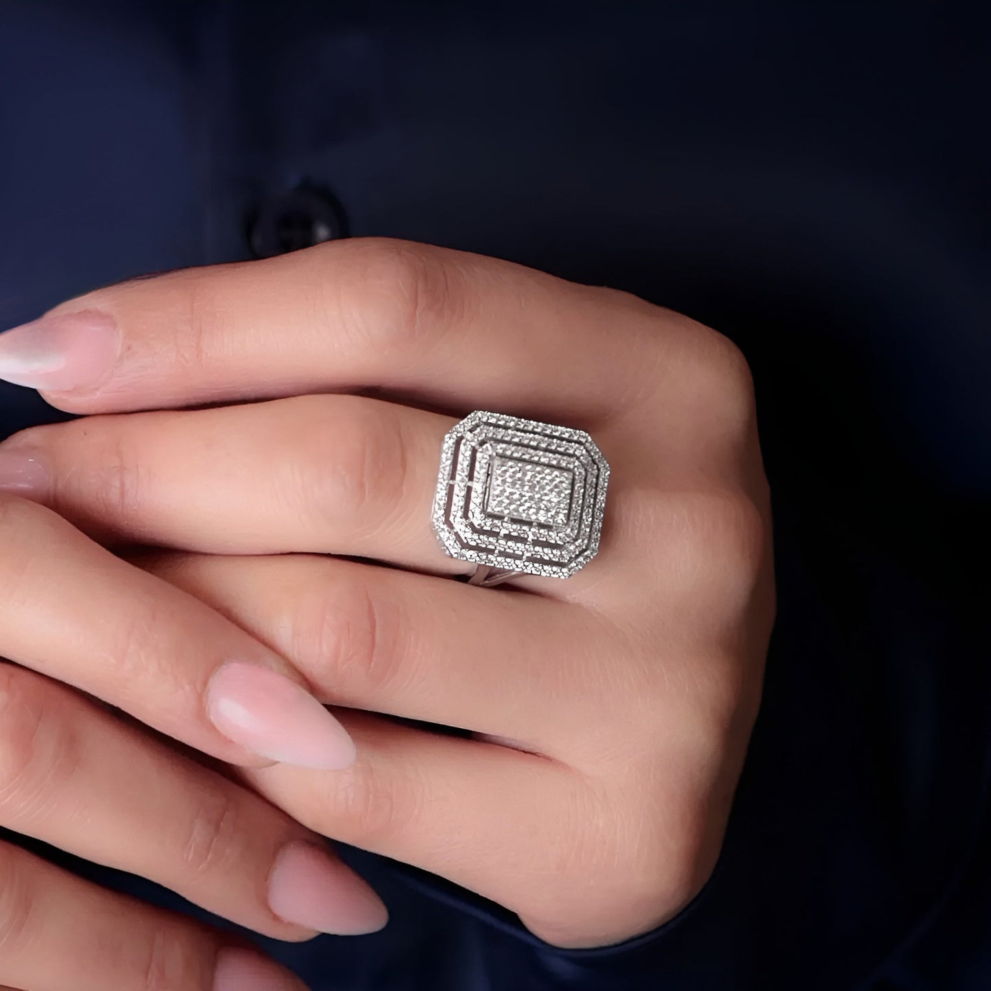 Geometric CZ Cluster Ring in Sterling Silver