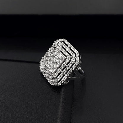 Geometric CZ Cluster Ring in Sterling Silver