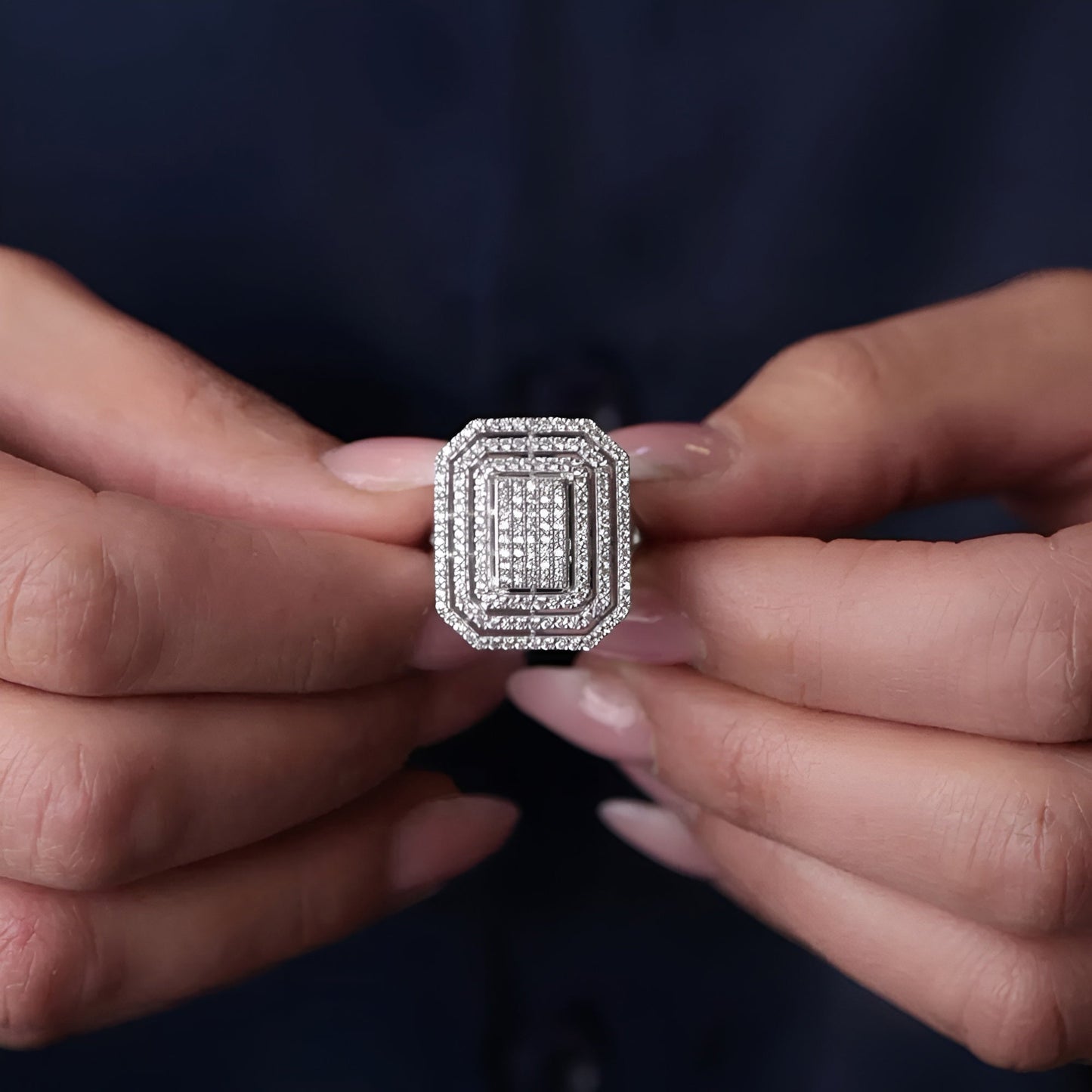 Geometric CZ Cluster Ring in Sterling Silver