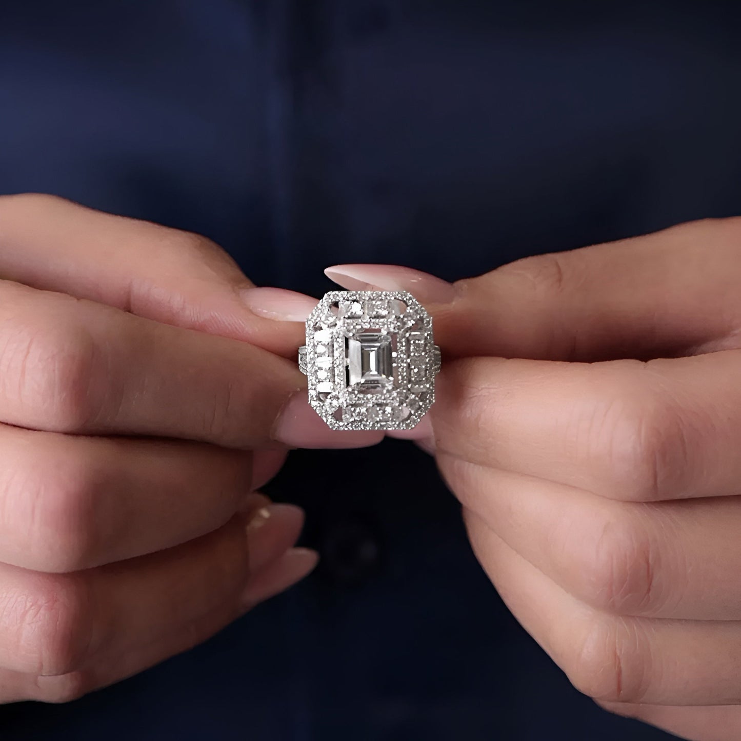 Emerald-Cut CZ Statement Ring Gold-Plated Silver