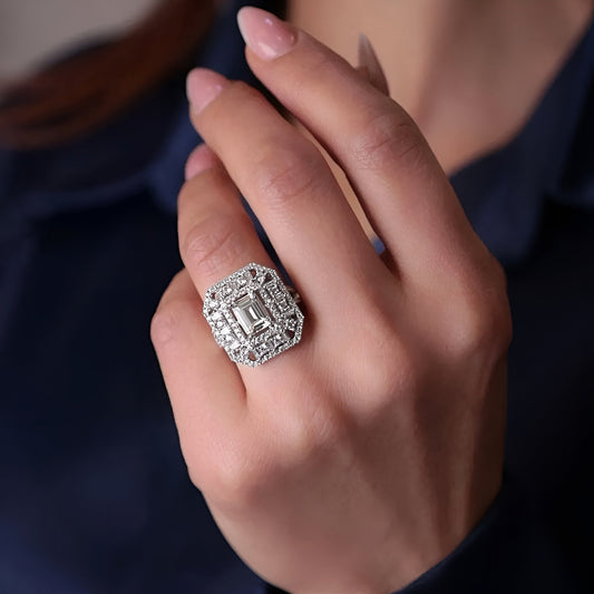 Emerald-Cut CZ Statement Ring Gold-Plated Silver