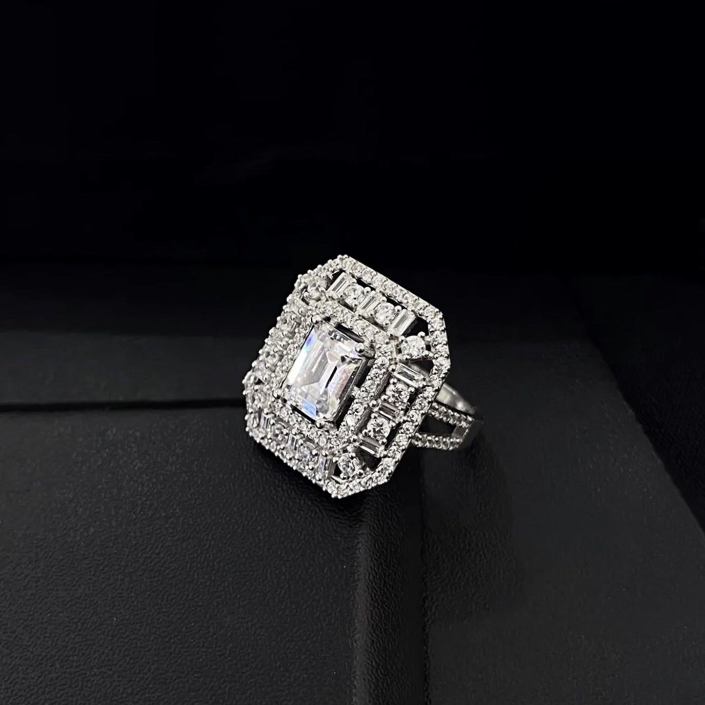 Emerald-Cut CZ Statement Ring Gold-Plated Silver