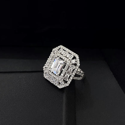 Emerald-Cut CZ Statement Ring Gold-Plated Silver