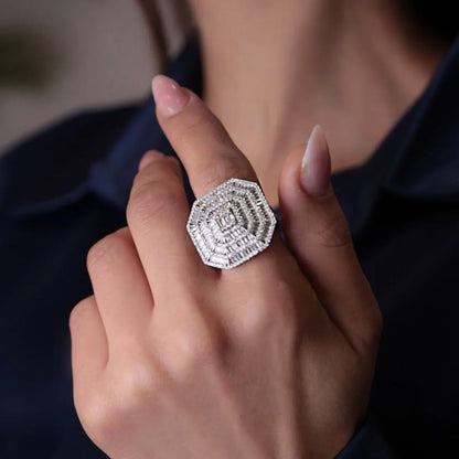 Zirconia Cluster Ring High Polish Gold Overlay Sterling Silver