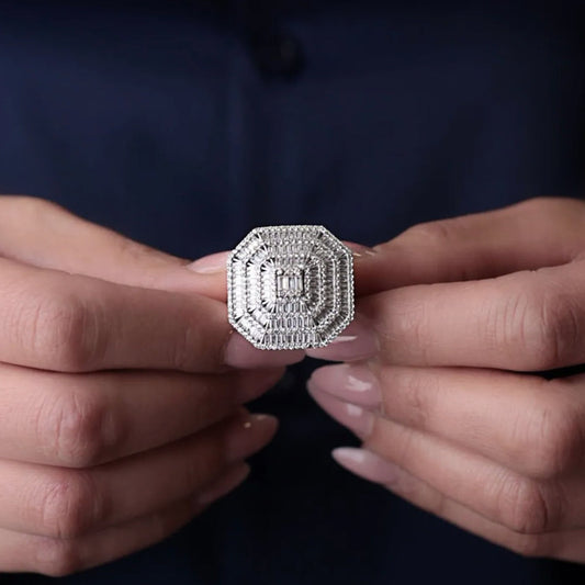 Zirconia Cluster Ring High Polish Gold Overlay Sterling Silver