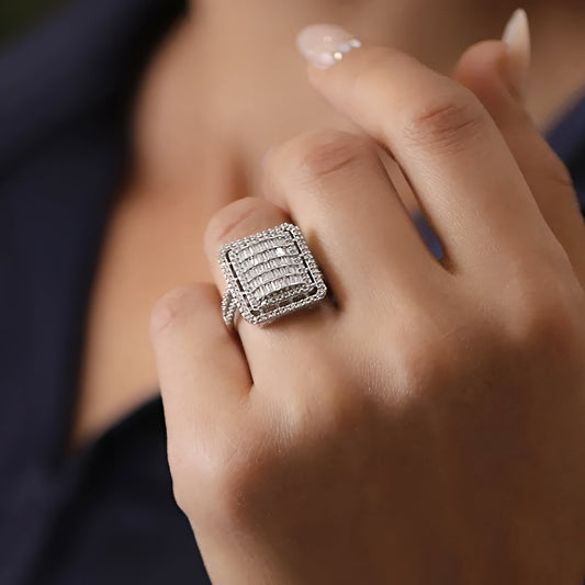 Sterling Silver CZ Diamond Cluster Statement Ring