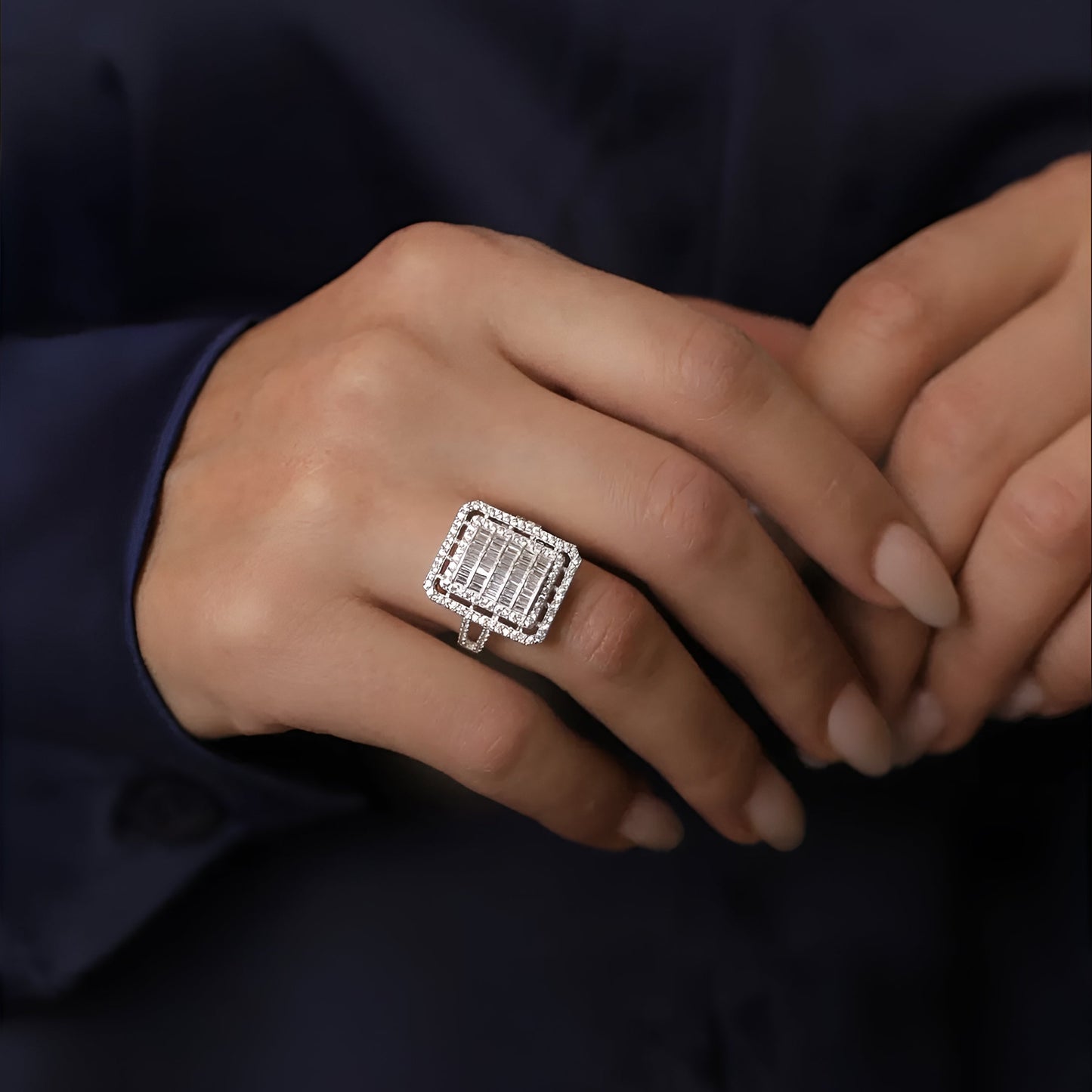 Sterling Silver CZ Diamond Cluster Statement Ring