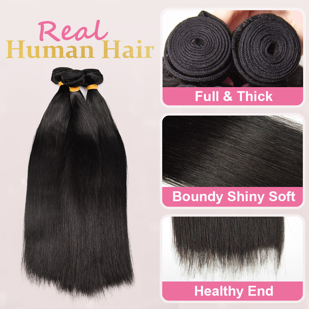 #1B Straight Hair 10A Bundles 100% Unprocessed Brazilian Virgin Human Hair Weave Bundles for Black Women CVOHAIR