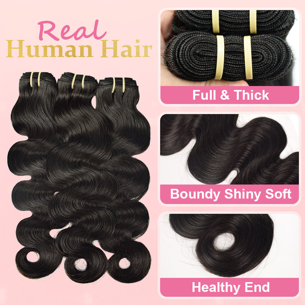 #1B Body Wave Hair 12A Bundles 100% Unprocessed Brazilian Virgin Human Hair Weave Bundles CVOHAIR