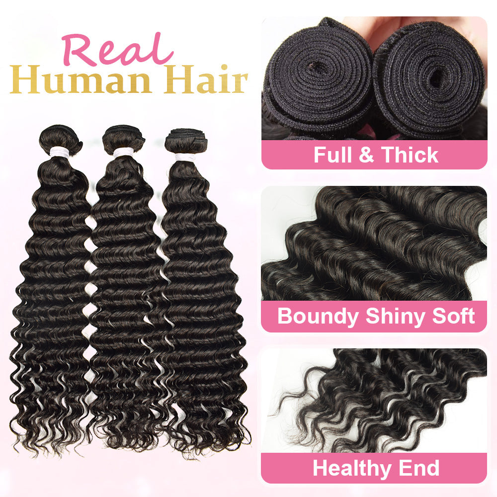 14A Deep Wave 100% Brazilian Virgin Human Hair Weave Bundles CVOHAIR