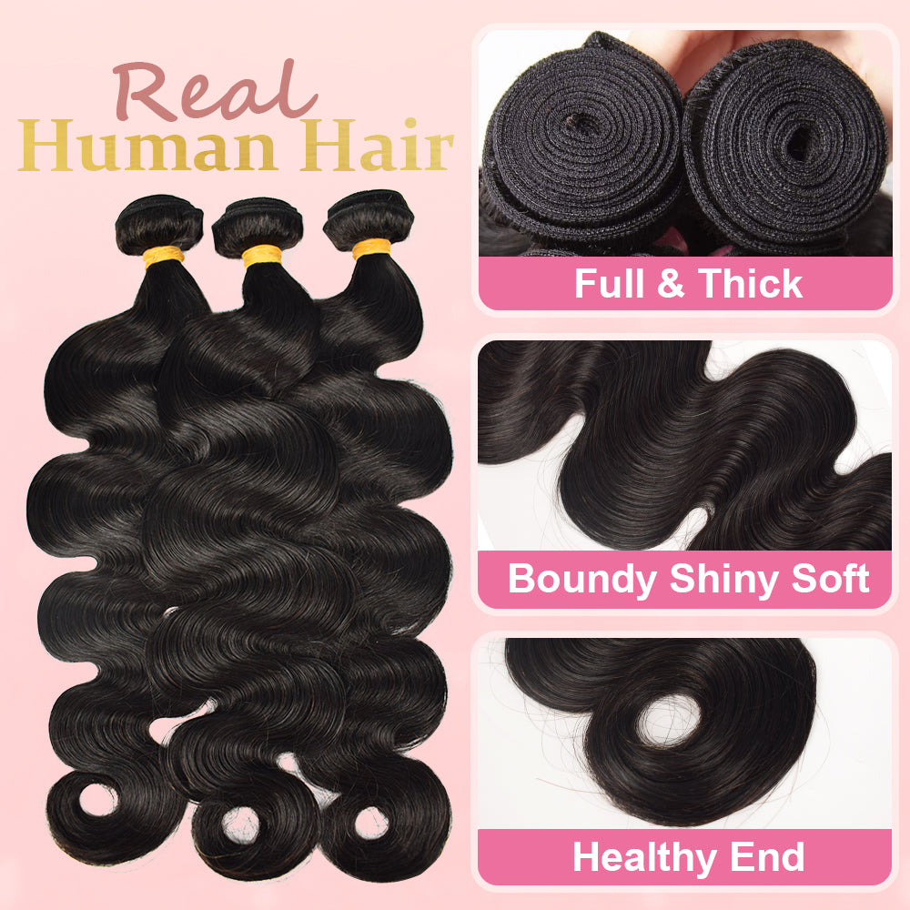 #1B Body Wave 10A Human Hair Bundles Virgin Hair 100% Unprocessed Weave Bundles Human Hair Double Weft CVOHAIR