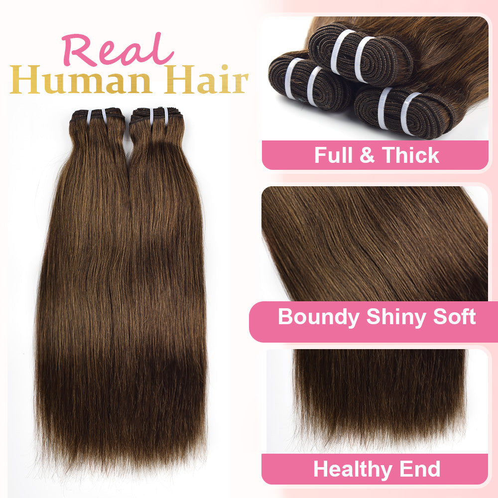 #4 Straight Hair Bundles 100% Unprocessed Brazilian Virgin Human Hair Weave Bundles for Black Women CVOHAIR