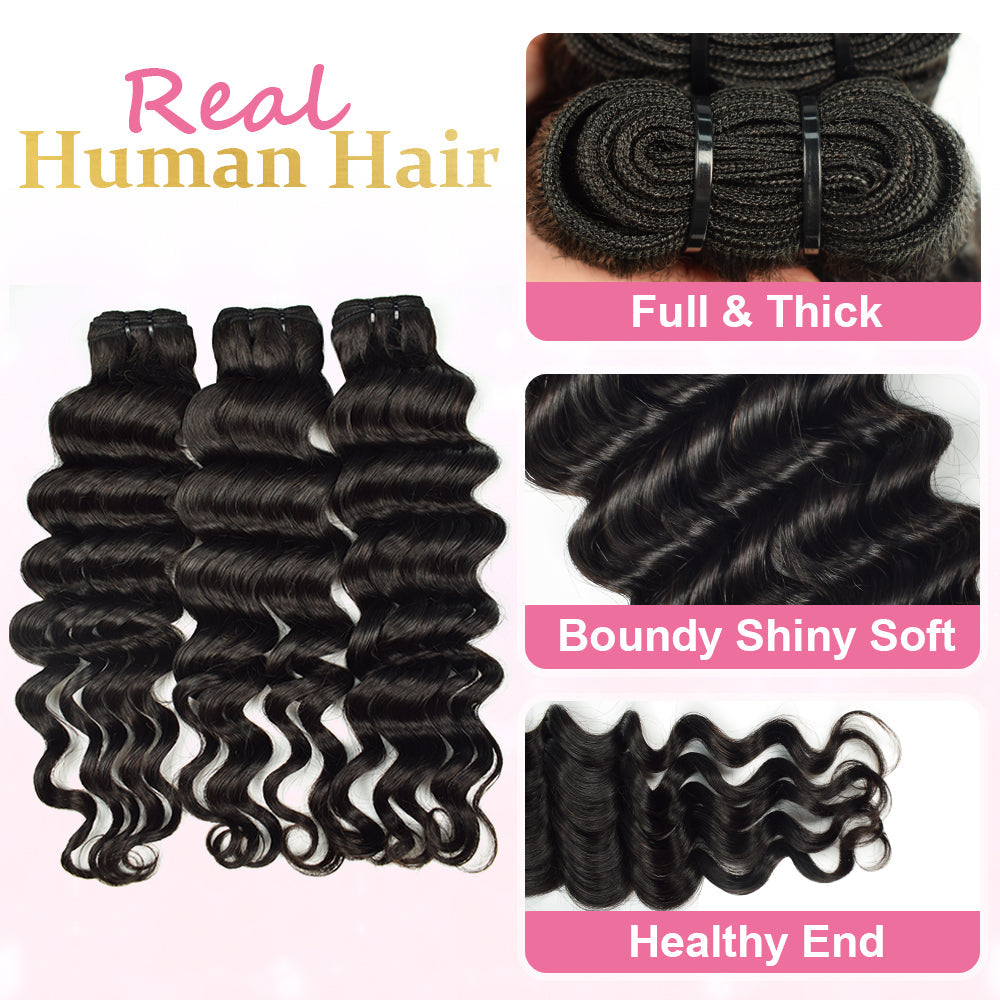 #1B Loose Deep Wave 10A Bundles Human Hair Bundles Brazilian Virgin Human Hair Weave Bundles Natural Black Color CVOHAIR