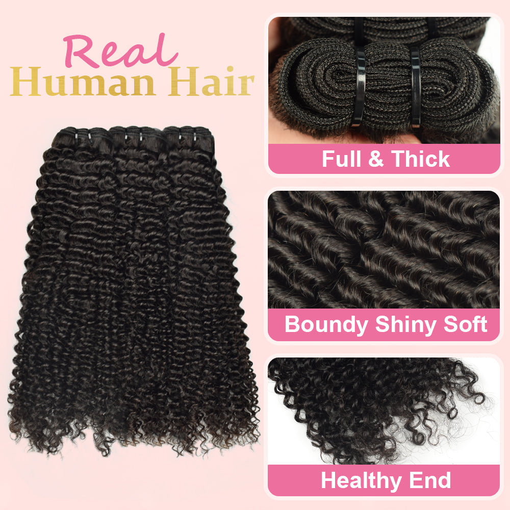 #1B Kinky Curly 10A Human Hair Weave Bundles 100% Unprocessed Hair Weft Extensions Natural Black Color CVOHAIR