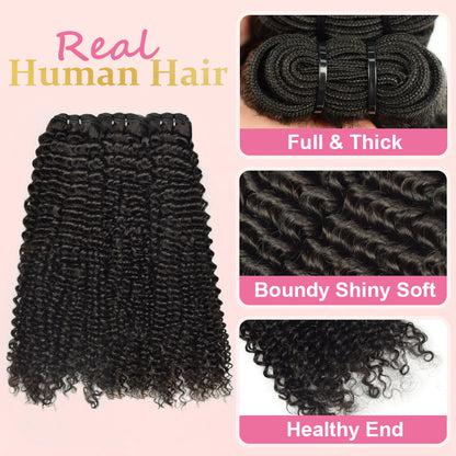 #1B Kinky Curly 10A Human Hair Weave Bundles 100% Unprocessed Hair Weft Extensions Natural Black Color CVOHAIR
