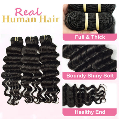 #1B Loose Deep Wave Hair 12A Bundles 100% Unprocessed Brazilian Virgin Human Hair Weave Bundles CVOHAIR