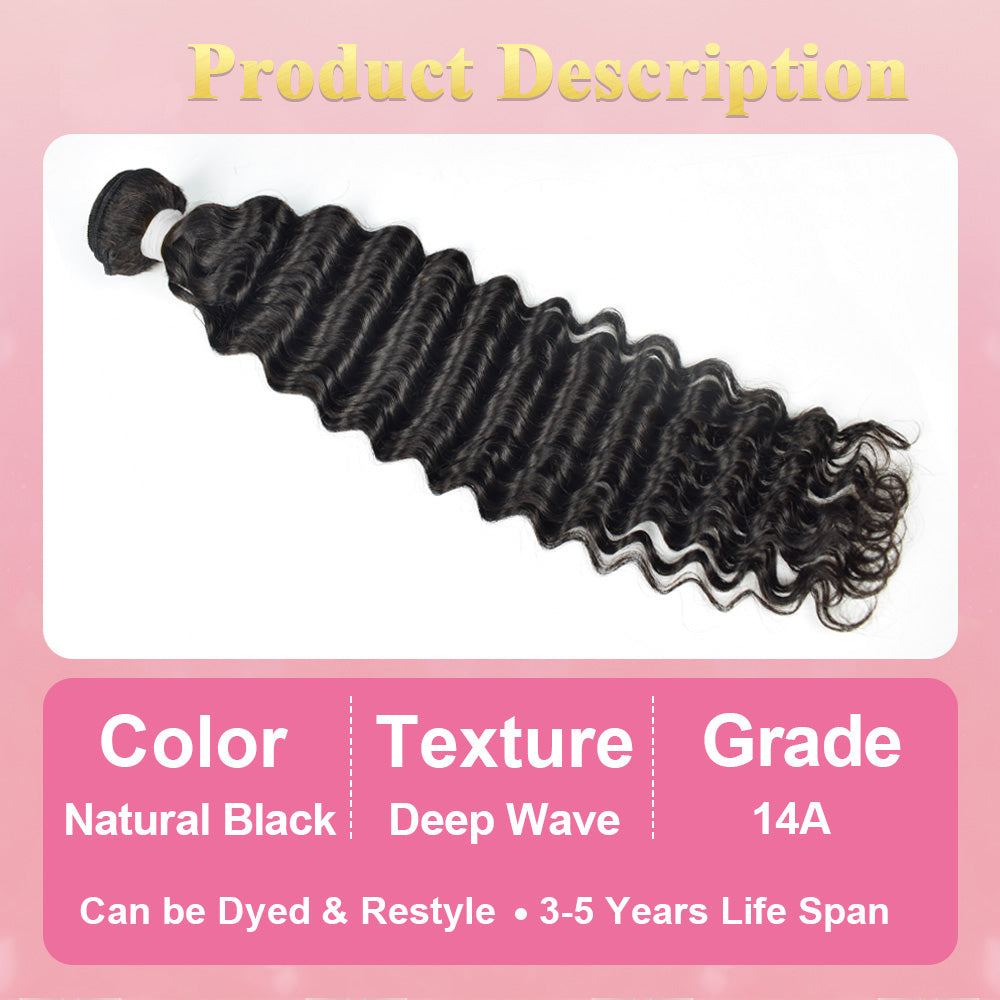 14A Deep Wave 100% Brazilian Virgin Human Hair Weave Bundles CVOHAIR