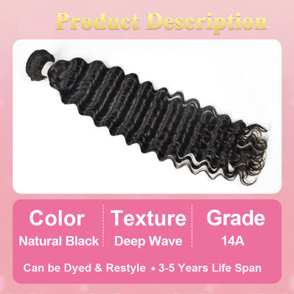 14A Deep Wave 100% Brazilian Virgin Human Hair Weave Bundles CVOHAIR