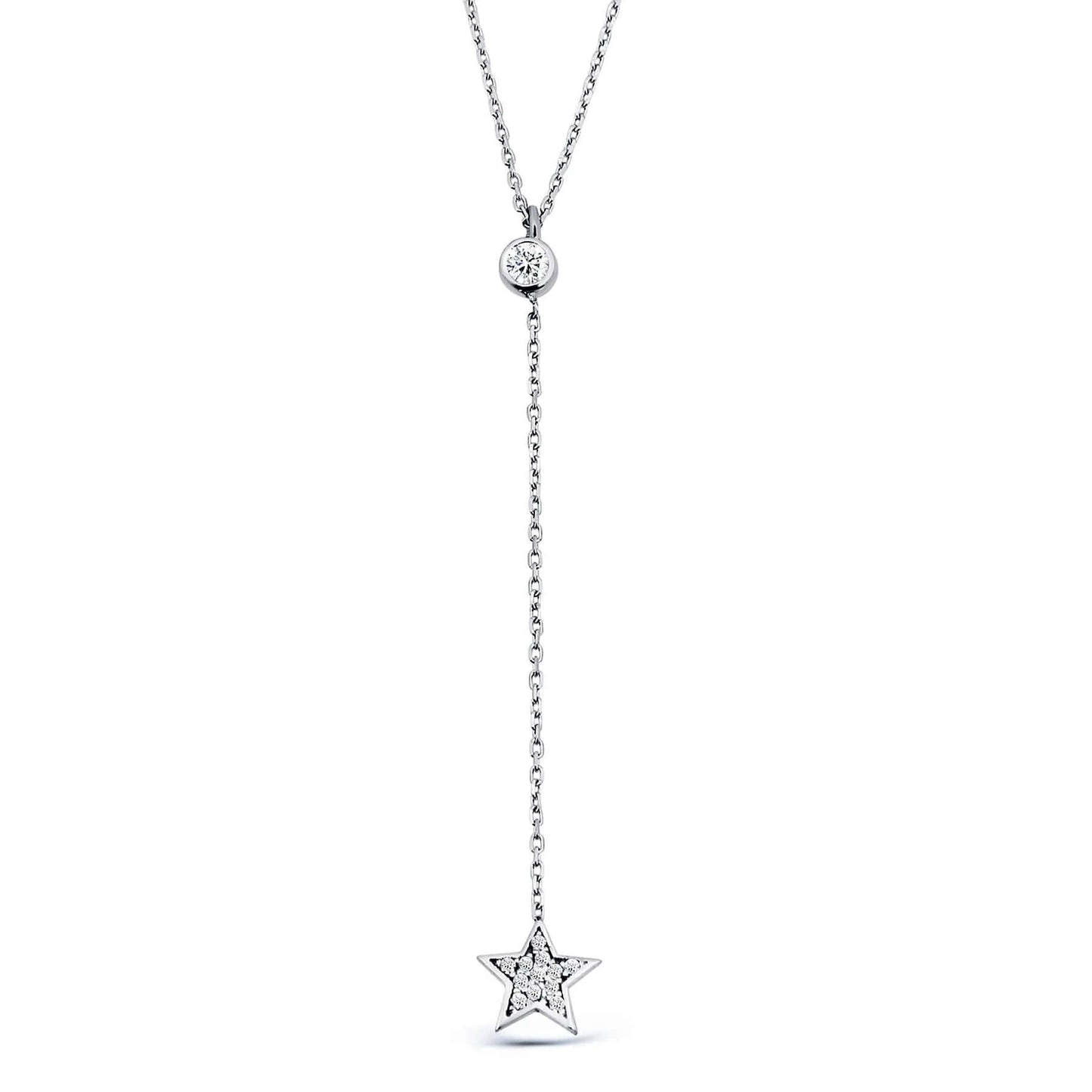 Dainty Y Necklace Silver Chain with Star Drop