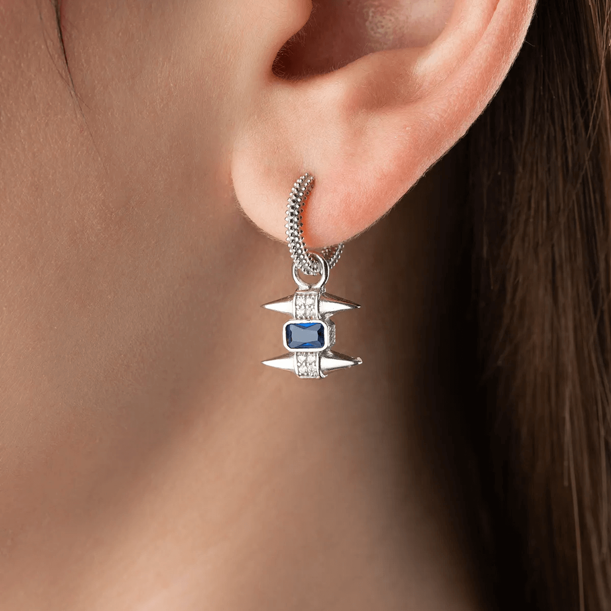 Dangle Sapphire Spike Charms Huggie Hoop Earrings