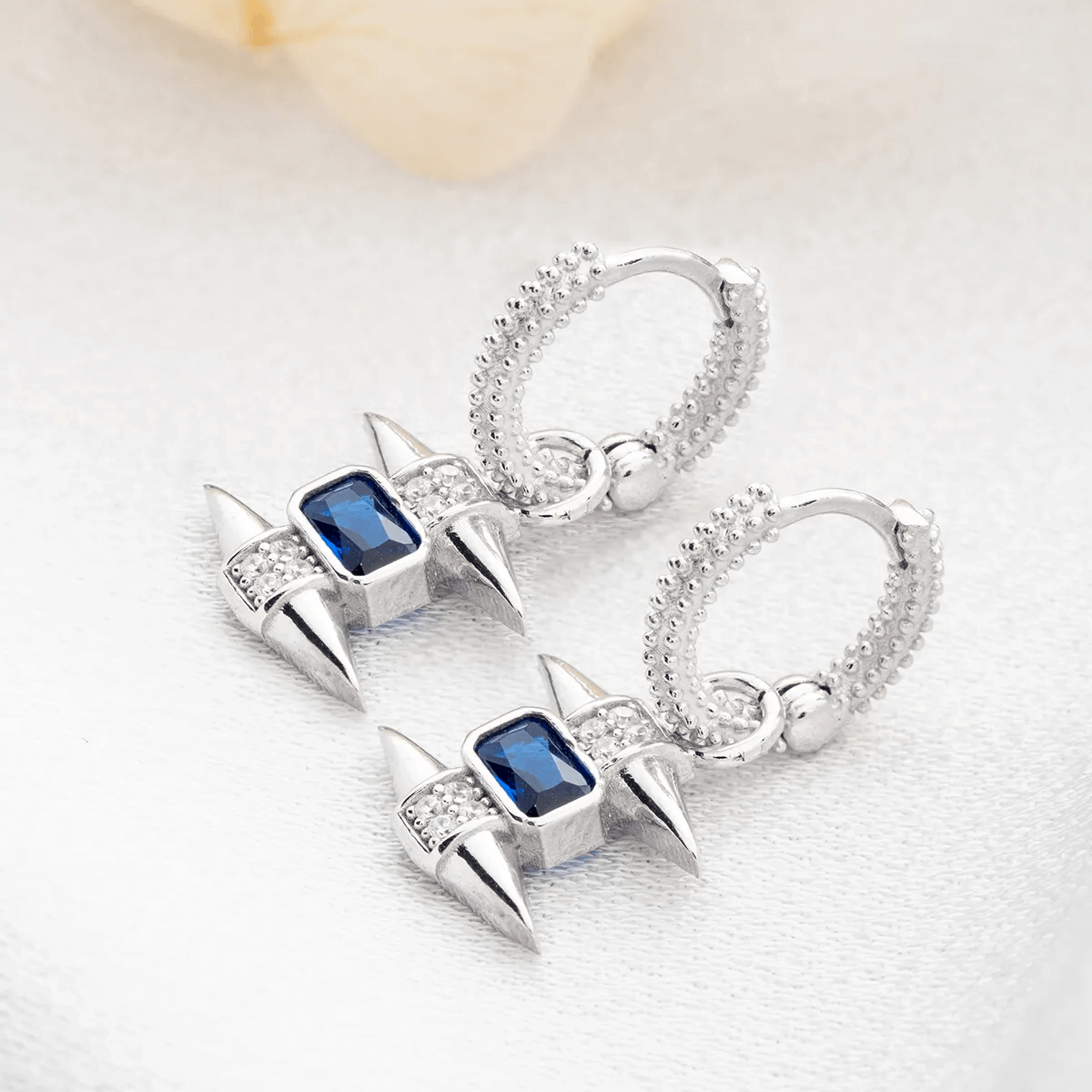 Dangle Sapphire Spike Charms Huggie Hoop Earrings