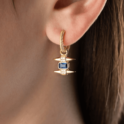 Dangle Sapphire Spike Charms Huggie Hoop Earrings