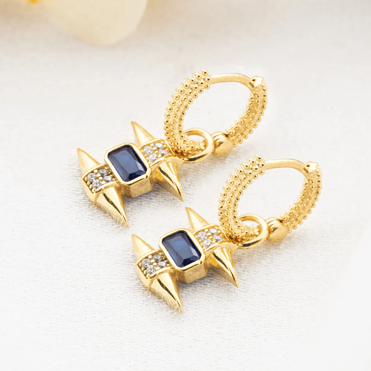 Dangle Sapphire Spike Charms Huggie Hoop Earrings