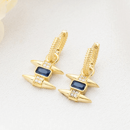 Dangle Sapphire Spike Charms Huggie Hoop Earrings