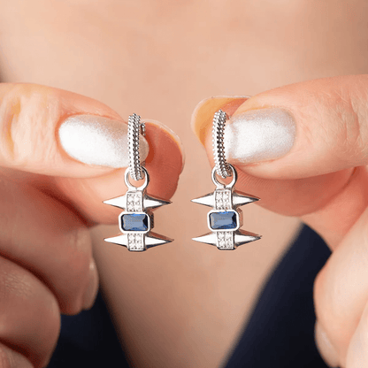 Dangle Sapphire Spike Charms Huggie Hoop Earrings