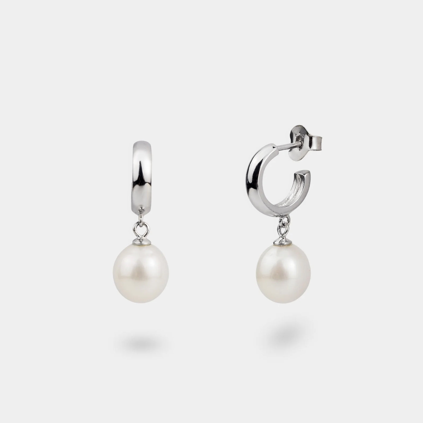Silver Hoop Earrings with Dangling Pearl Drops